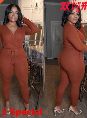 African jumpsuit for ladies with V-neck in solid color l-4XL