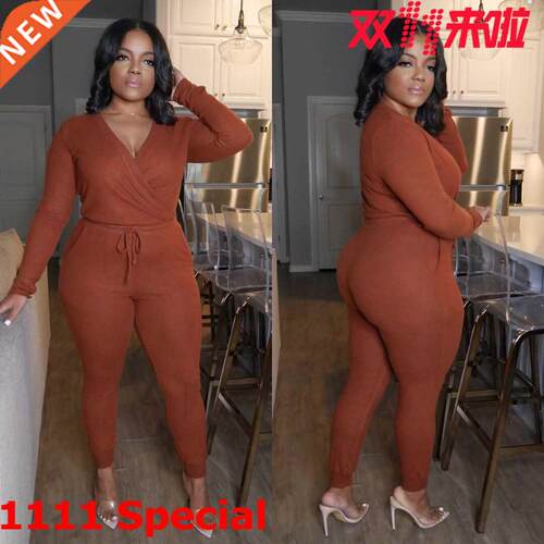 African jumpsuit for ladies with V-neck in solid color l-4XL