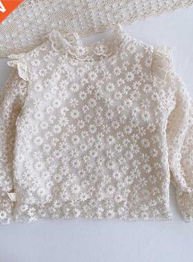 Autumn Chldren Kds Long Sleeve O Neck Lace Flower Cute T-s