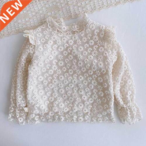 Autumn Chldren Kds Long Sleeve O Neck Lace Flower Cute T-s