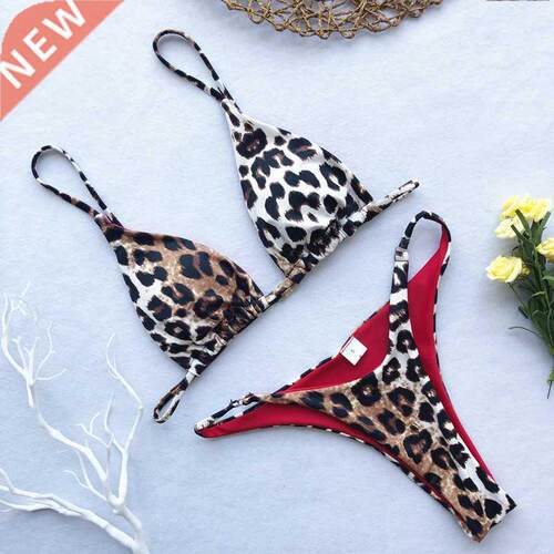 High Cut Micro Bikini Women Leopard Bandage Push Up Swimsuit