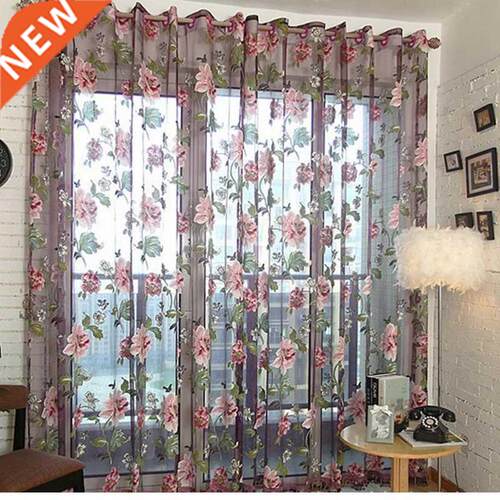 Purple Floral Tulle curtians for Living Room Kitchen The Bed
