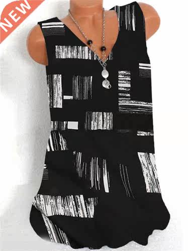 Fashion printing large size women T-shirt V-neck sleeveless