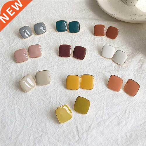New Cute Korean Colorful Enamel Square Glaze Stud Earrings F