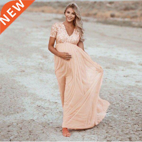 Pregnancy Dress Sequined Solid Maternity Dresses For Photo图片