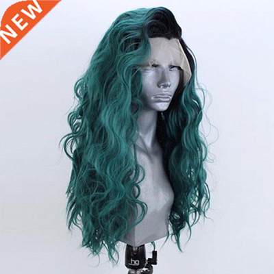 RONGDUOYI Ombre Green Synthetic Lace Front Wig Long Natural