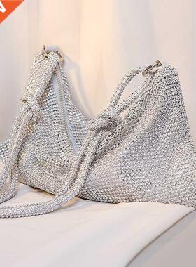 100% Handmade Rhinestone Evening Clutch Silver Sparkling Cry