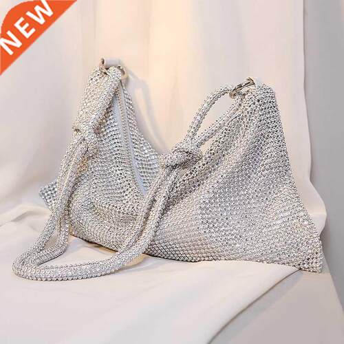 100% Handmade Rhinestone Evening Clutch Silver Sparkling Cry