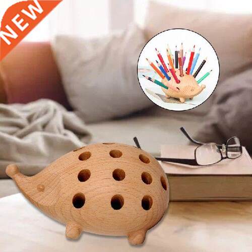 Cute Wooden Hedgehog Pen Holder Nordic Arts Crafts Wooden