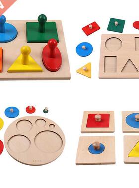 Wooden Geometric Shapes Sorting Math Montessori Puzzle Color