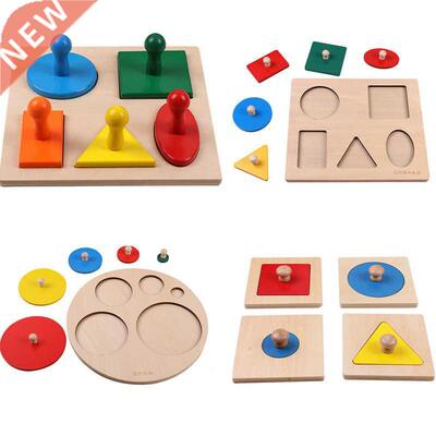 Wooden Geometric Shapes Sorting Math Montessori Puzzle Color
