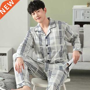 Men Pyjama Set Full Cotton Spring Long Sleeve Print Men Paja