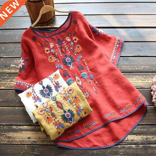Embroidery Cotton Women irt Summer & Spring Blouse Tops