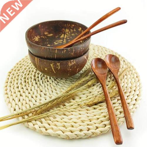 Superior Coconut Wood Bowl Wooden Spoon and Fork Set Polishe