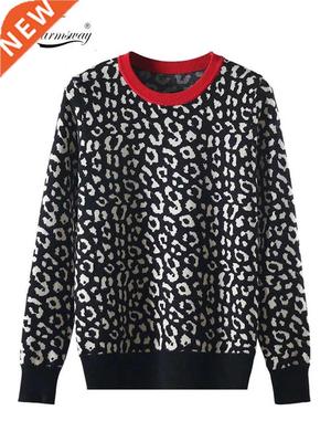 Autumn Winter Women Sweaters Leopard Knitted Pullovers Long