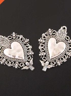 10pcs Silver Color Sacred Heart Charms Traditonal Corazon Pe