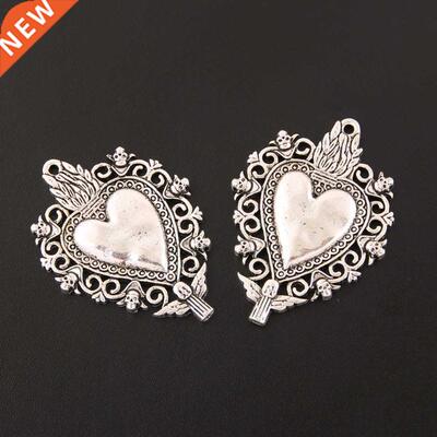 10pcs Silver Color Sacred Heart Charms Traditonal Corazon Pe