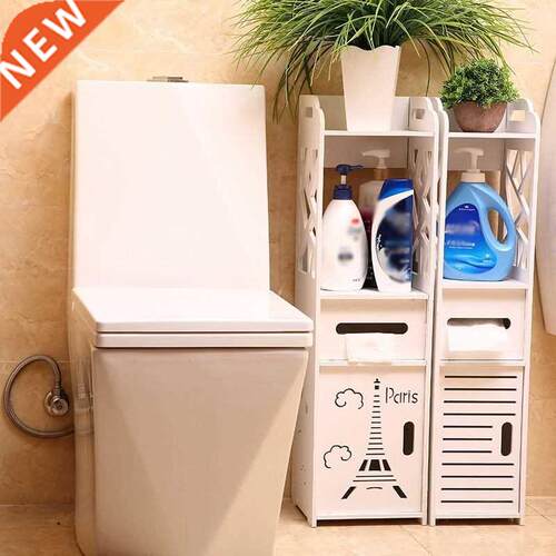Durable White Wooden Bathroom elf Floor Storage Cabinet S