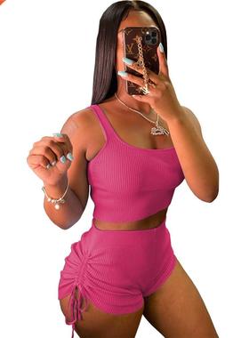 Summer new solid colo backless lace-up pleated two-piec suit