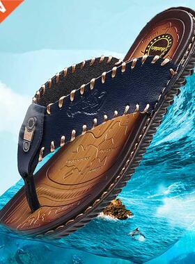 Genune Leather Slppers Summer Fashon Men Flp Flops Outdo