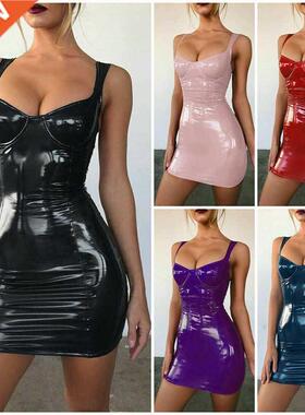 2022 Gothic Women Bocon Dress PU Leather Autumn Winter Ve