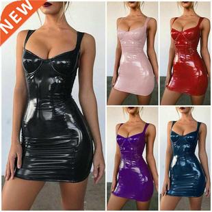 2022 Gothic Women Bocon Dress PU Leather Autumn Winter Ve