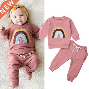 2pcs Newborn Infant Baby Girl Clothes Set Rainbow Long Sleev