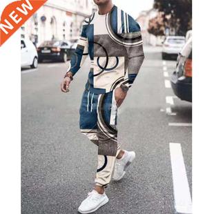 Men's 2 Piece Set Tracksuits 3D Print Long Sleeve T-Shirt Se