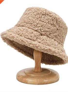 2021 Women Panama Cap Autumn Winter Warm Bucket Hat Lamb Woo