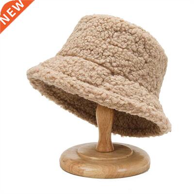 2021 Women Panama Cap Autumn Winter Warm Bucket Hat Lamb Woo