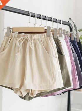 Cotton Linen Shorts Women's Sports Shorts Summer Solid High
