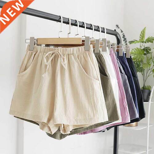 Cotton Linen Shorts Women's Sports Shorts Summer Solid High