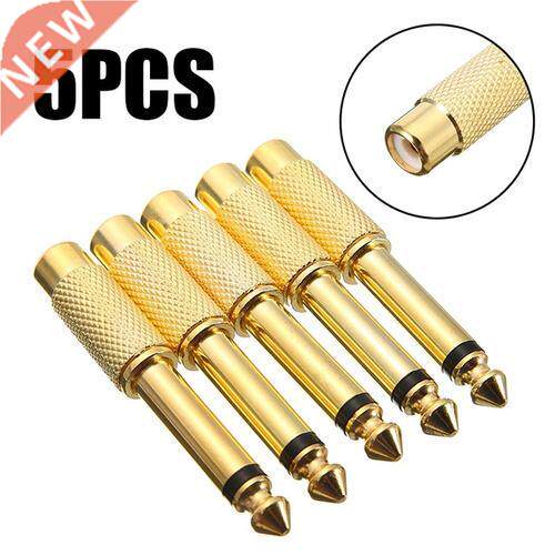New 5Pcs 6.5mm 1/4 Male Mono Plug To RCA Female Jack Aud