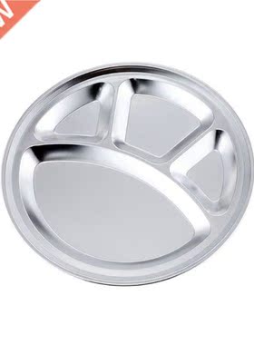 4pcs Stainless Steel 4 Sections Round Divided Plate Dish Sna