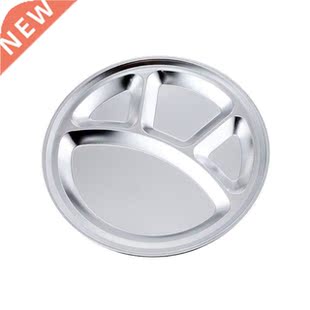4pcs Stainless Steel 4 Sections Round Divided Plate Dish Sna
