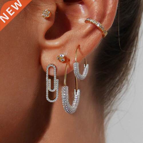 Lost Lady New Zircon Safe Pin Hoop Earrings for Women Fashio