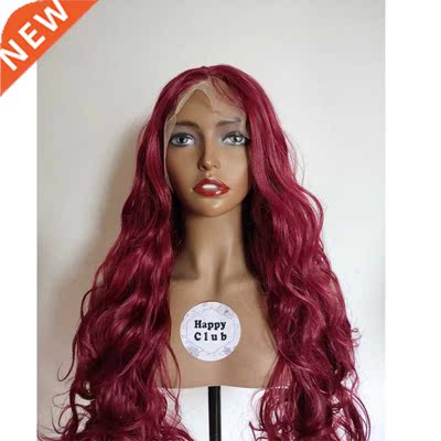 Glueless 26 inch Long Body Wave Burgundy 180 Density Synthet