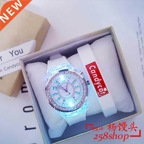 2pcs/set diond watch silicone racelet for girl women gift