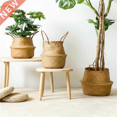 Handmade Bamboo Storage Baskets Foldable Laundry Straw Patch