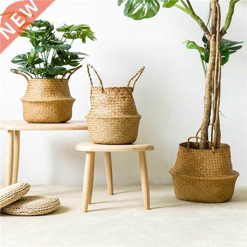 Handmade Bamboo Storage Baskets Foldable Laundry Straw Patch