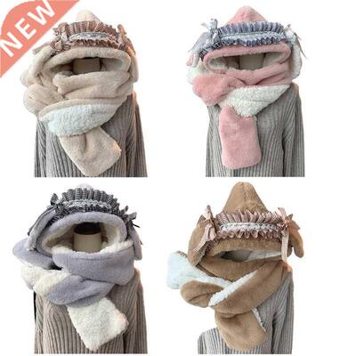E8FA -in-1 Cute Thicken Lolita Hat Rabbit Ear Hat Scarf Glo