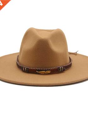 Fedoras Hats Big Brim 9.5cm Solid Band Belt Luxury Women Hat