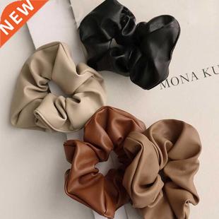 Fashion Leather Scrunchies Solid Red Rubber bands For Women