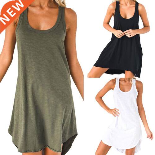 Women Sleeveless Loose Casual Solid Dress Summer Swing Mini