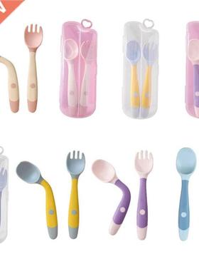 2Pcs/Set Baby Training Soft Head Spoon and Fork Short Handle