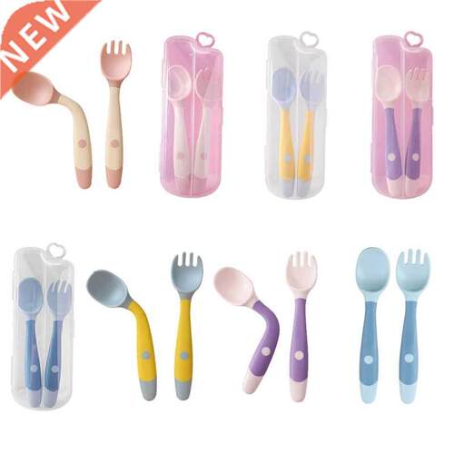 2Pcs/Set Baby Training Soft Head Spoon and Fork Short Handle