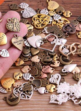 20pcslot Vintage Metal 6 color Mixed Hearts Charms Retro lo