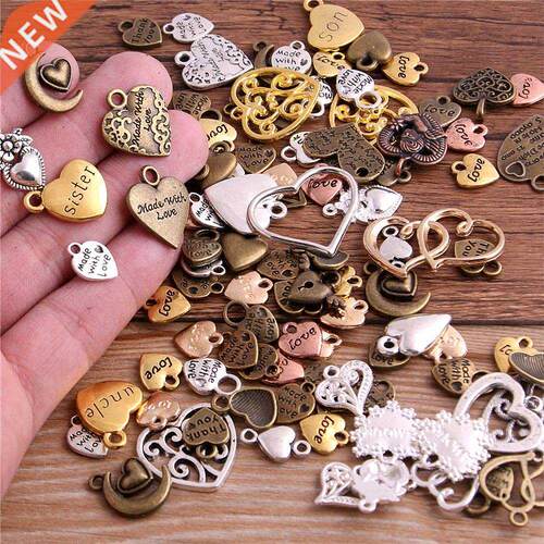20pcslot Vintage Metal 6 color Mixed Hearts Charms Retro lo