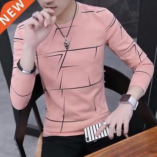 T Shirt Men Autumn Winter Men Long Sleeve T-shirt Stripe Shi