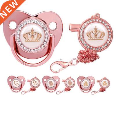 2022 Newborn Baby Pacifier Clips Rose Gold Bling Teether BPA